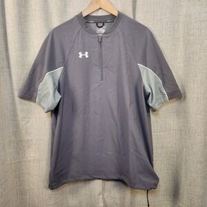 Under Armour Loose Fit Warmup Jacket Mens M Gray 1/4 Zip Pullover Baseball Coach
